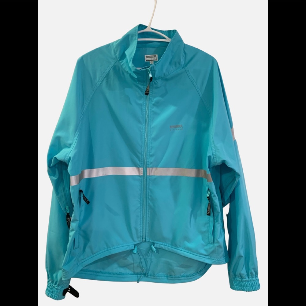 Running Room water repellent running jacket with reflective tape